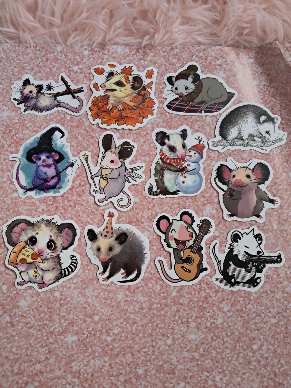 Opossum Stickers, Sets Of 12 Total- Super Cute Possum Set